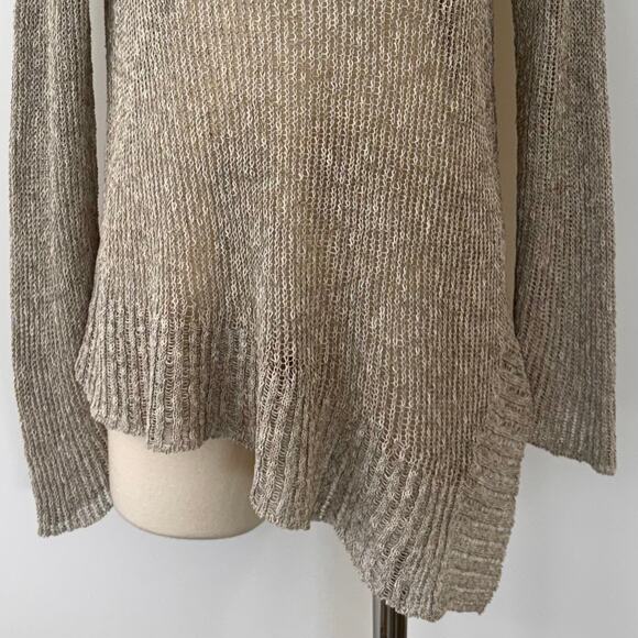 Eileen Fisher Linen Cotton Sheer Knit Sweater Pullover V-Neck Oatmeal Beige M - Picture 3 of 11